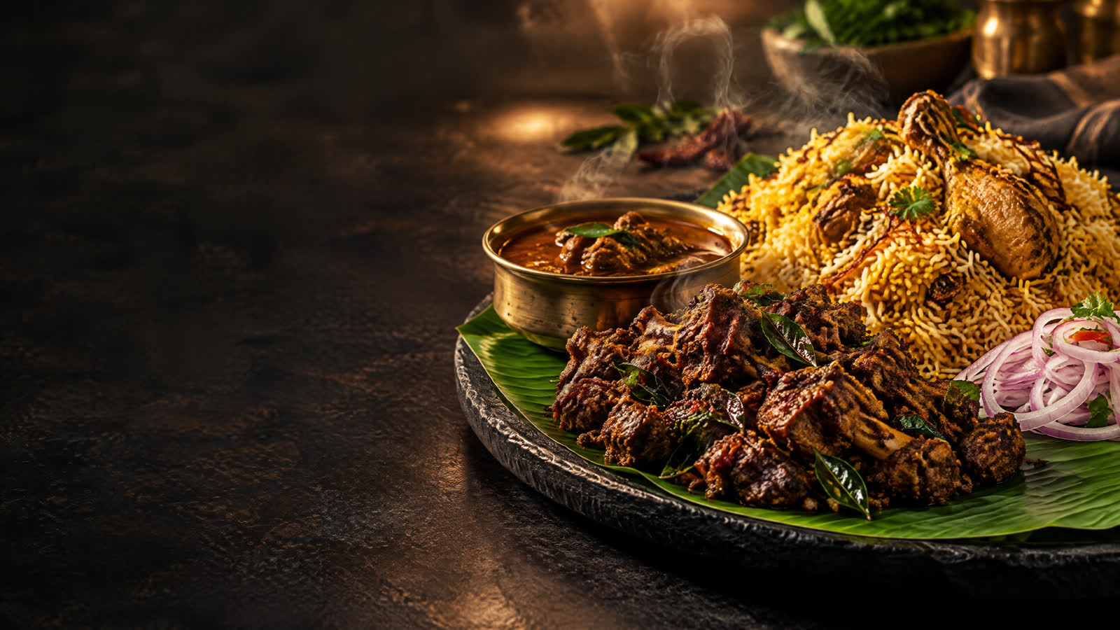 Madurai-style biryani spread